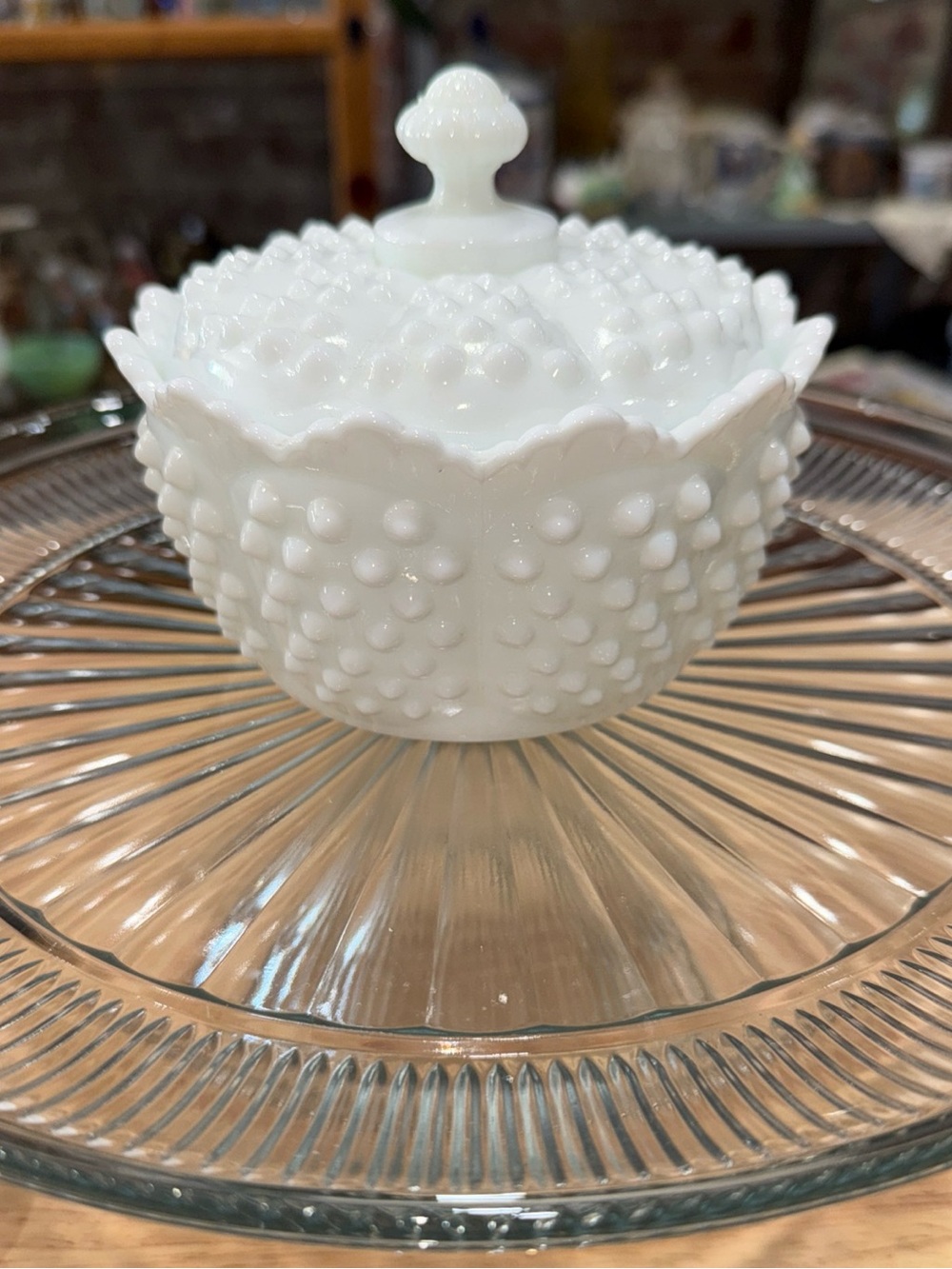 White Hobnail Milk Glass Covered Candy Dish - Fenton